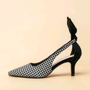 Houndstooth Suede Bow Cutout Heels